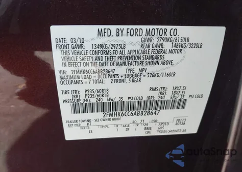 2010 Ford Flex Sel from USA, damaged, VIN 2FMHK6CC6ABB28647